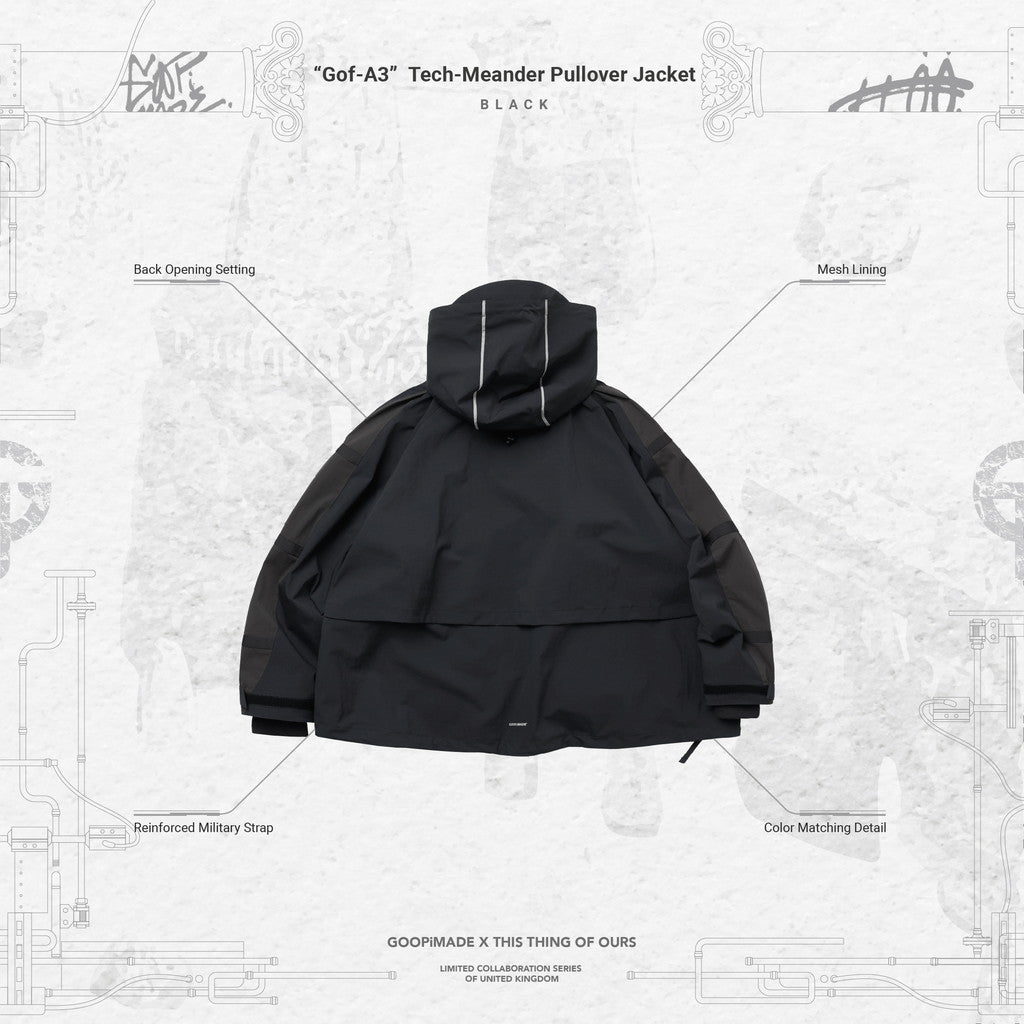 「Gof-A3」Tech-Meander 套頭外套#BLACK [GOOPI-23AW-SEP-01]