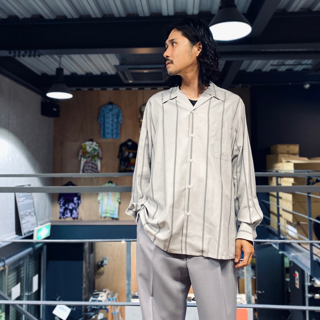 STRIPED OPEN COLLAR SHIRT L/S -TYPE 2- #GRAY [23FW-WMS-OC06]