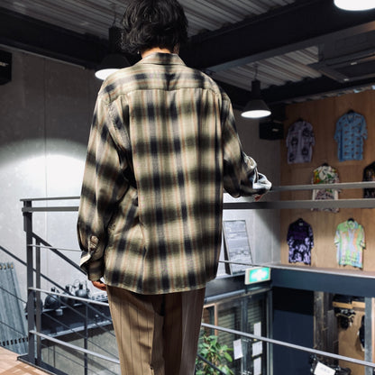 OMBRE CHECK OPEN COLLAR SHIRT L/S -TYPE 4- #GREEN [23FW-WMS-OC04]