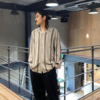 條紋開領長袖襯衫 #灰色 [24FWE-WMS-OC01]