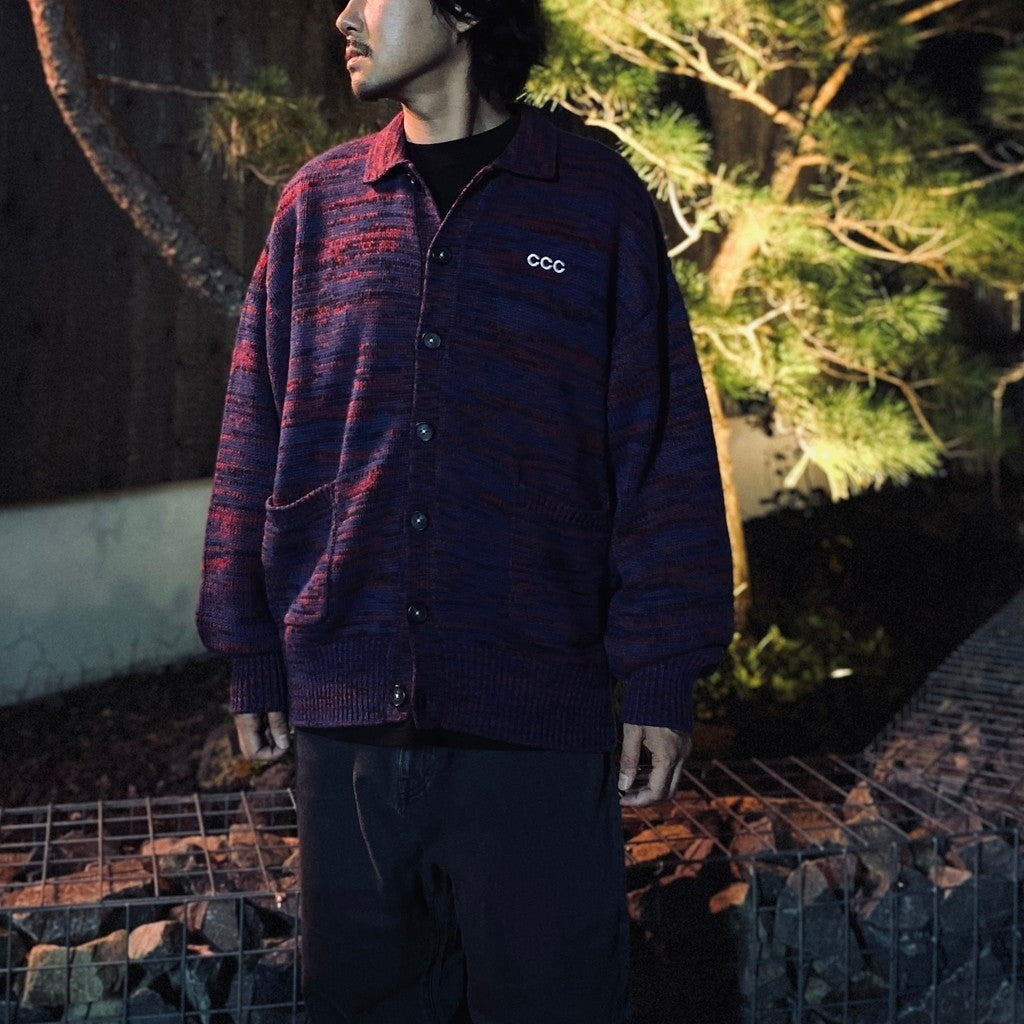 MIX KNIT CATDIGAN WITH BADGE #BLUE×BLACK×RED [CCC-263KN002]