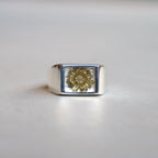 Signet Ring with Gray & Gold Flower #SILVER [XOR125]