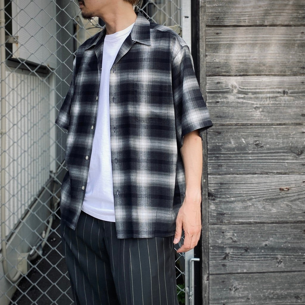 漸層格紋開領襯衫 短袖（TYPE-2）#灰色 [25SS-WMS-OC03]