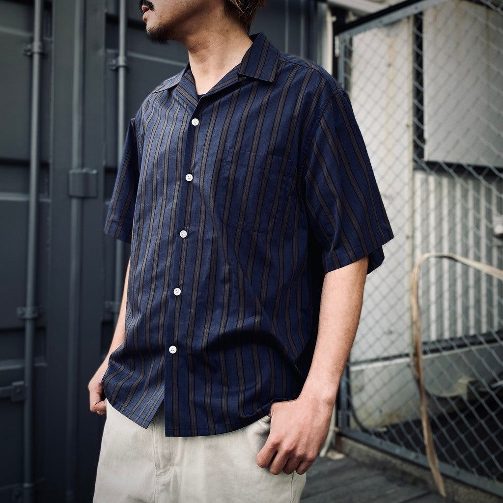 條紋開領襯衫 短袖（TYPE-2）#海軍藍 [25SS-WMS-OC04]