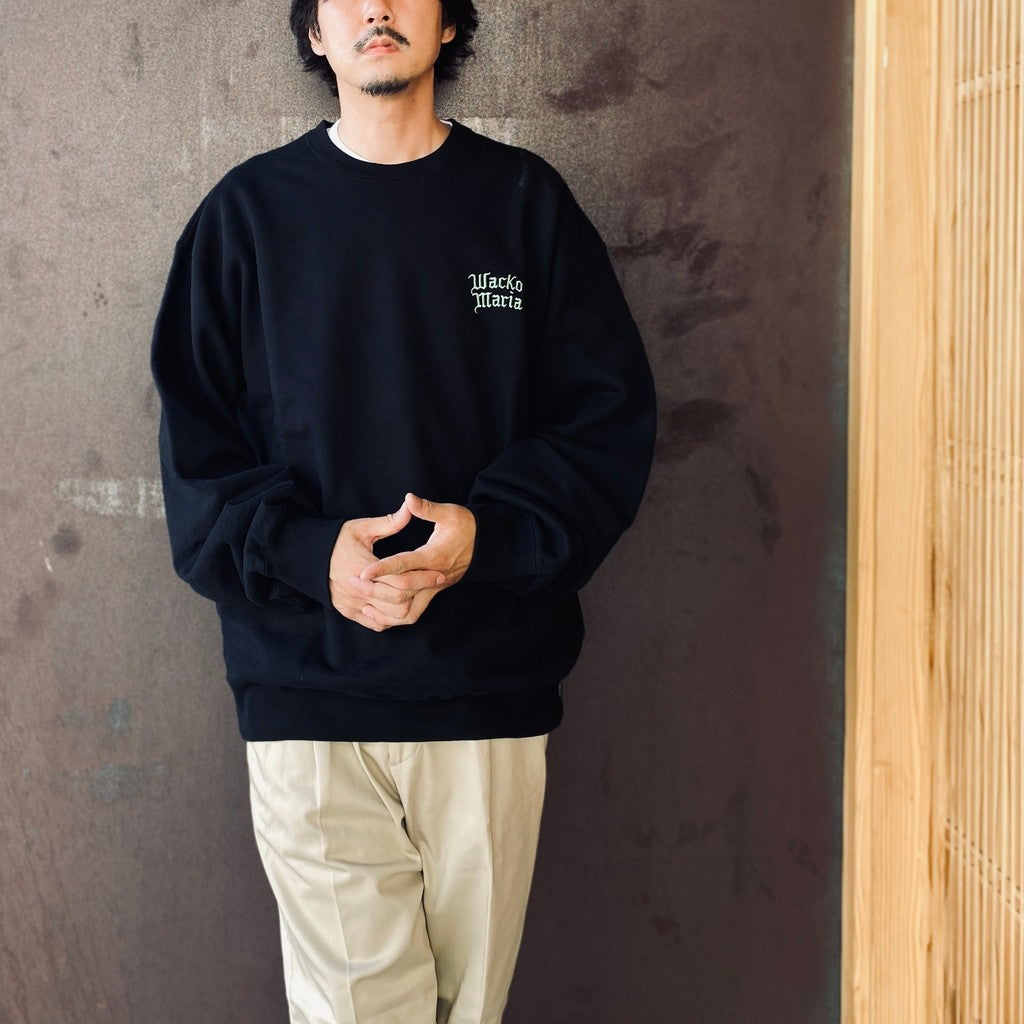 WASHED MIDDLE WEIGHT CREW NECK SWEAT SHIRT ( TYPE-3 ) #BLACK/GREEN [26FWE-WMC-SS05]