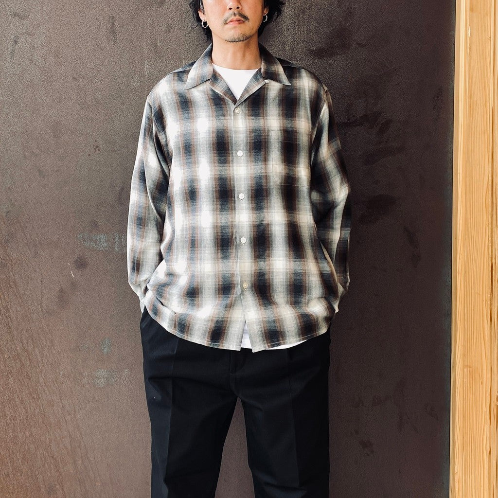 OMBRE CHECK OPEN COLLAR SHIRT L/S ( TYPE-2 ) #BROWN [26FWE-WMS-OC02]