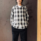 OMBRE CHECK OPEN COLLAR SHIRT L/S ( TYPE-2 ) #BROWN [26FWE-WMS-OC02]