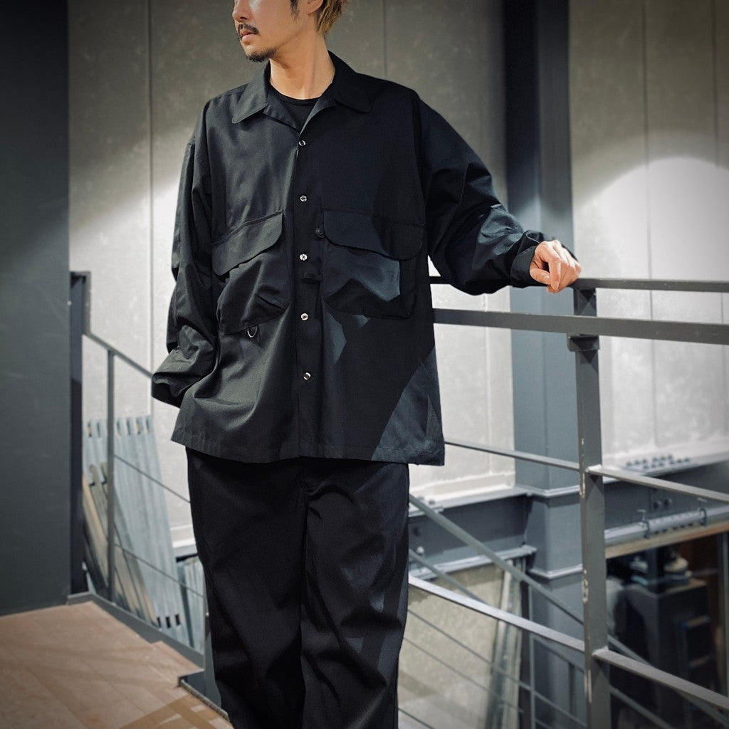 TECH SPORTS OPEN COLLAR SHIRT L/S #BLACK [BE-82025]