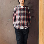 OMBRE CHECK OPEN COLLAR SHIRT L/S ( TYPE-1 ) #RED [26FWE-WMS-OC01]