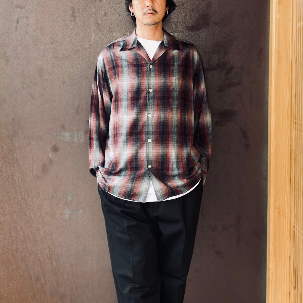 OMBRE CHECK OPEN COLLAR SHIRT L/S ( TYPE-1 ) #RED [26FWE-WMS-OC01]