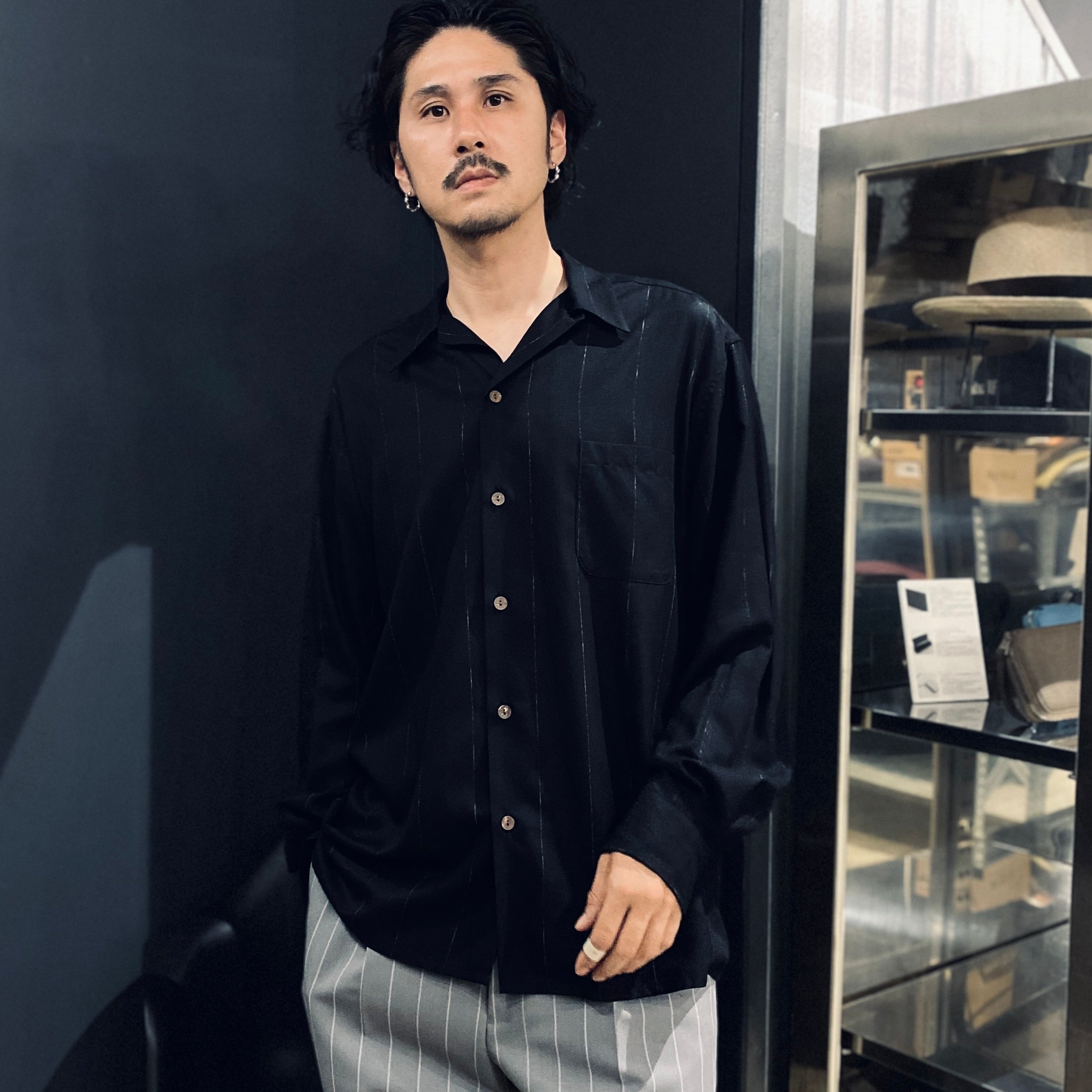 KASURI OPEN COLLAR SHIRT L/S #BLACK [23FW-WMS-OC07]