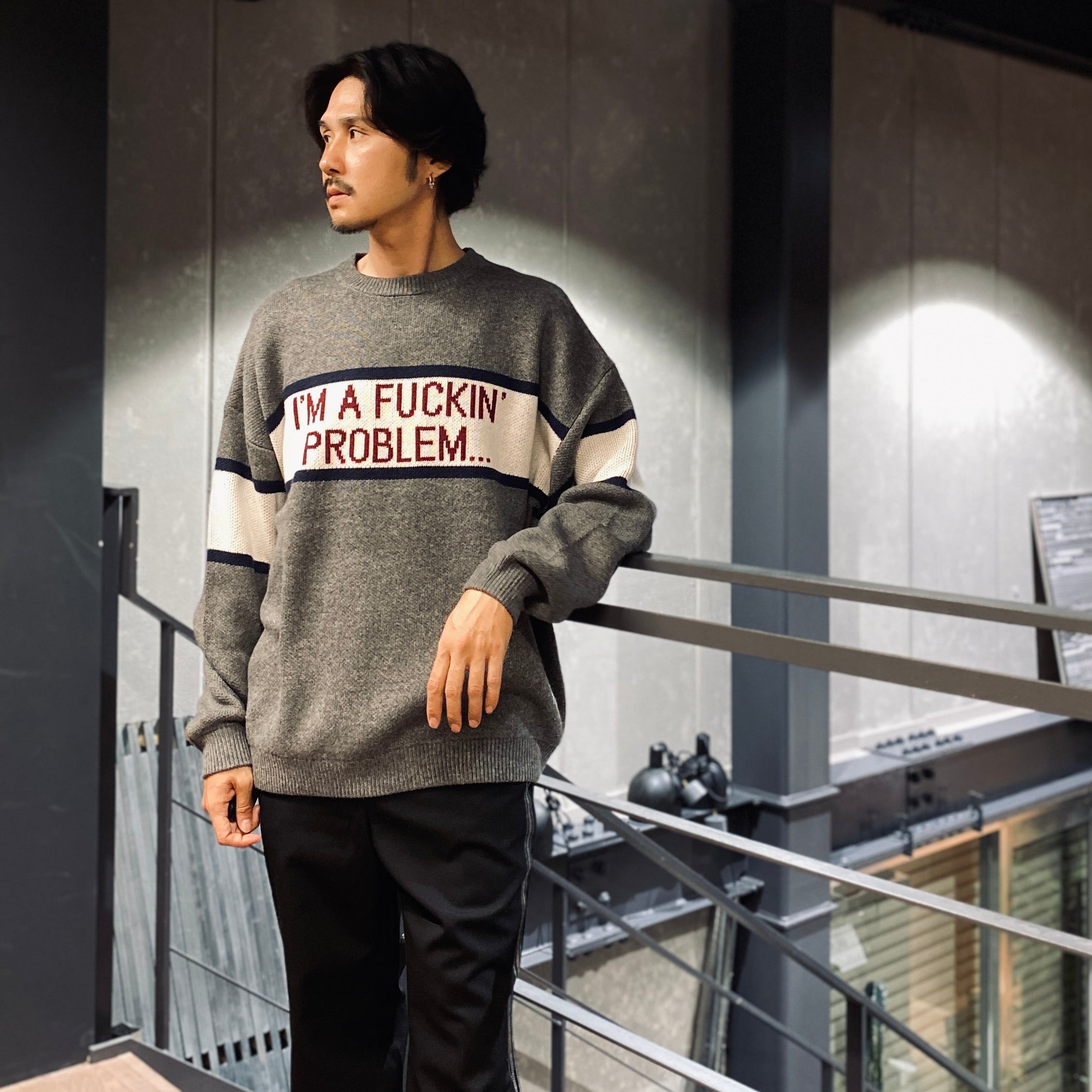 我他媽的問題圓領針織衫 #灰色 [SC2320-KN11]