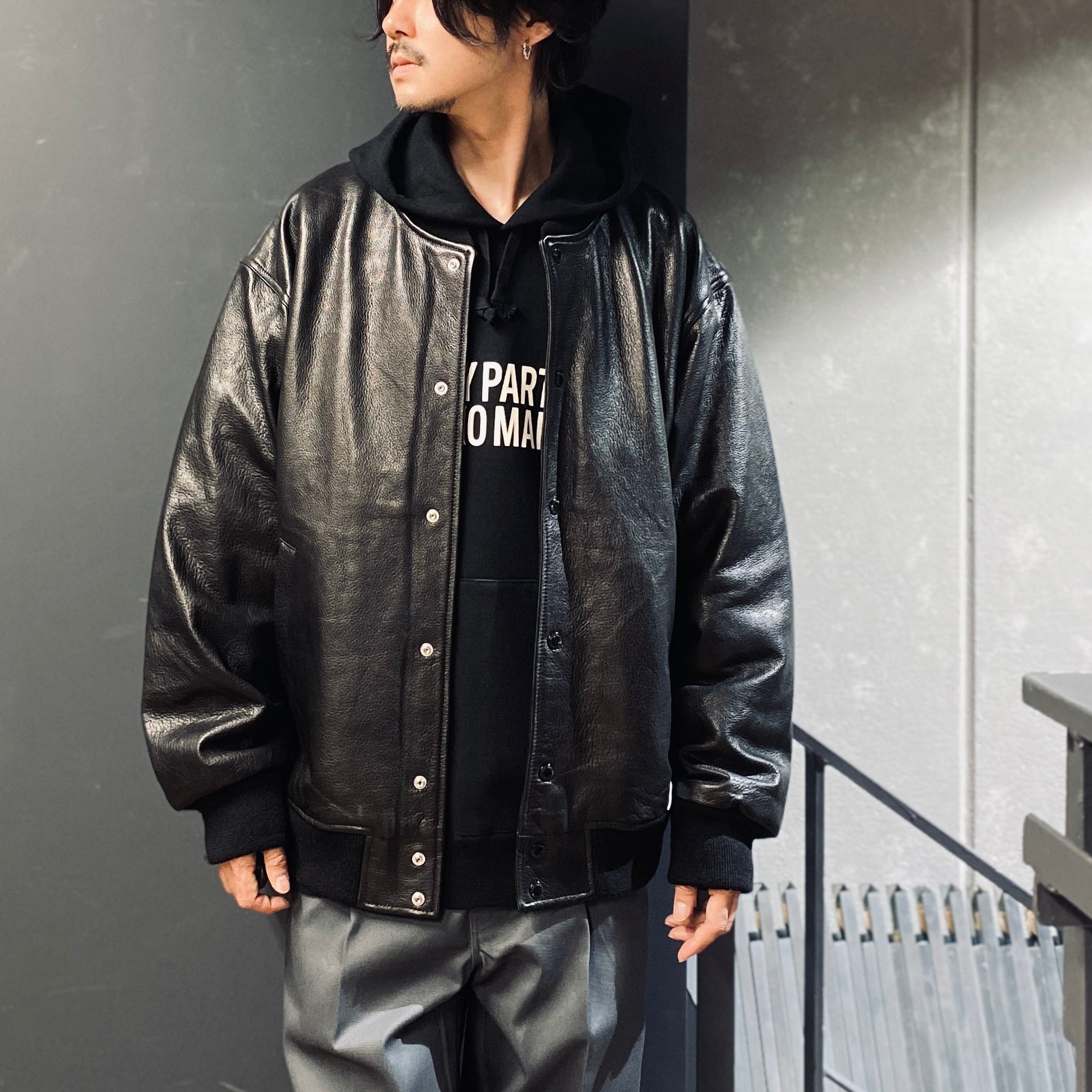 LEATHER VARSITY JACKET -A- -TYPE 2- #BLACK [23FW-WMO-BL03]