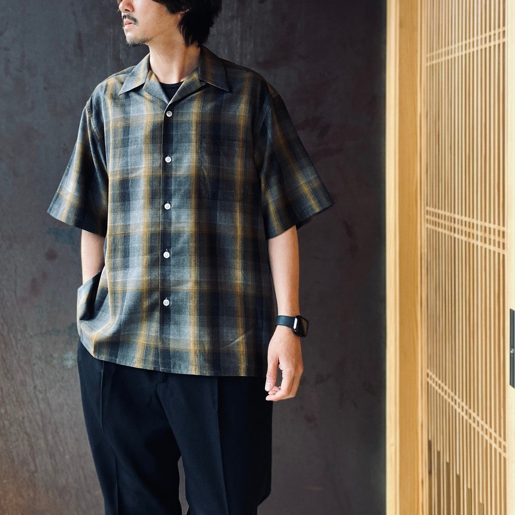 OMBRE CHECK OPEN COLLAR SHIRT S/S ( TYPE-1 ) #GRAY [26SS-WMS-OC09