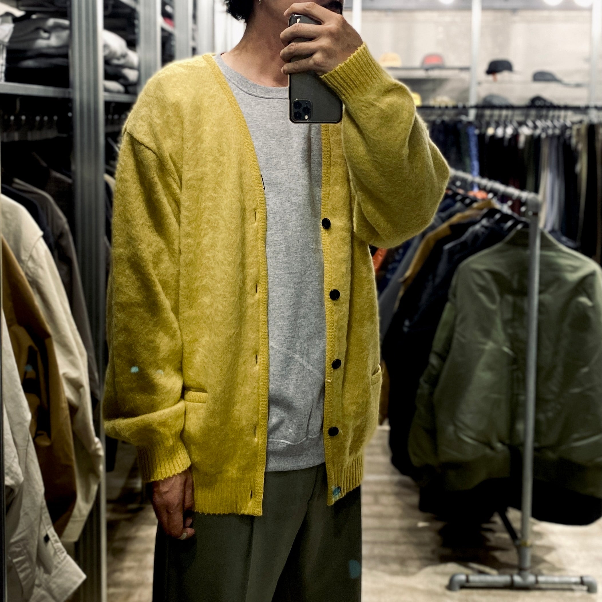 馬海毛開襟衫 - 型號 1- #黃色 [23FW-WMK-KN07]