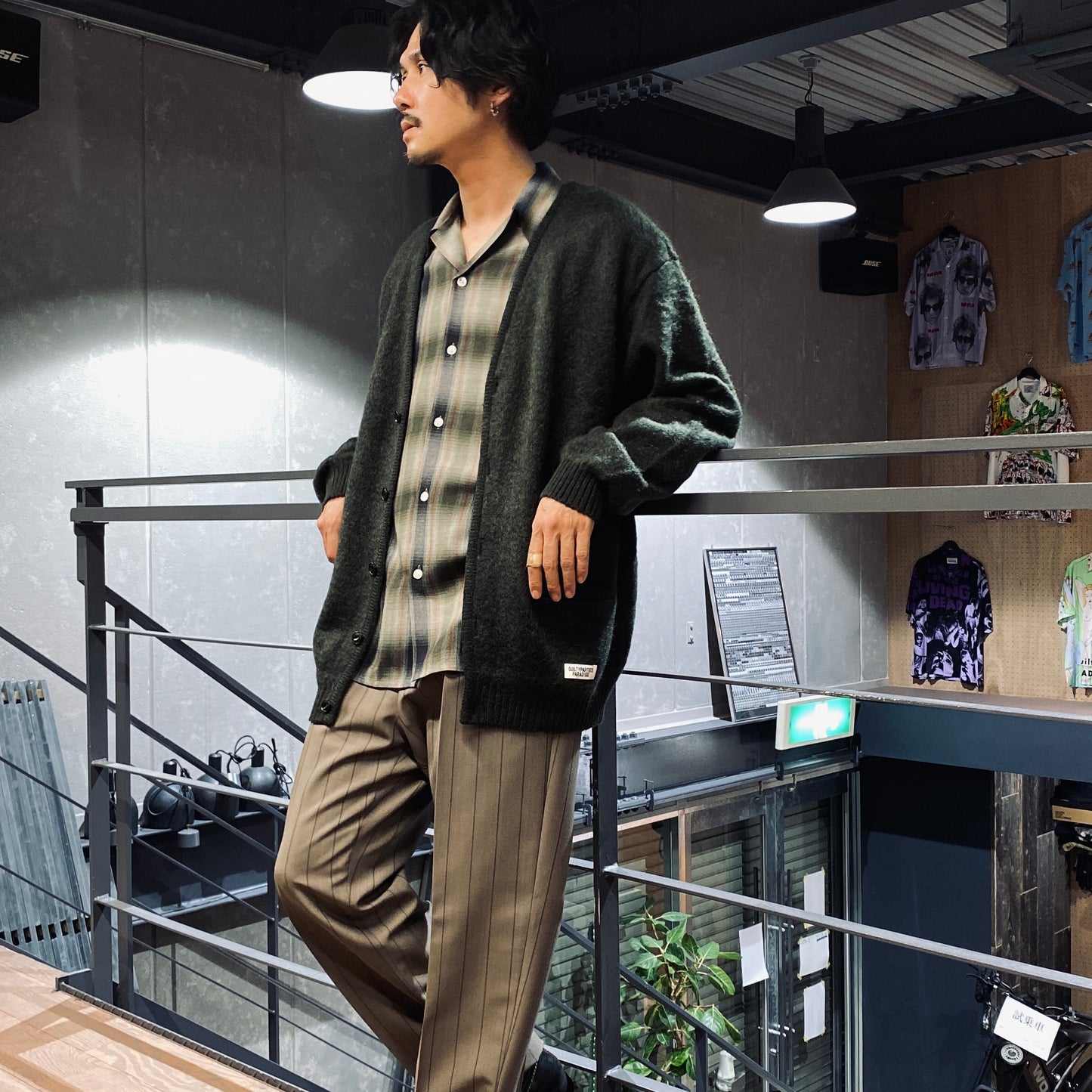 OMBRE CHECK OPEN COLLAR SHIRT L/S -TYPE 4- #GREEN [23FW-WMS-OC04]