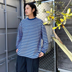 TECH DRAWSTRING MULTI BORDER L/S TEE #NAVY/GRAY [BE-34024]
