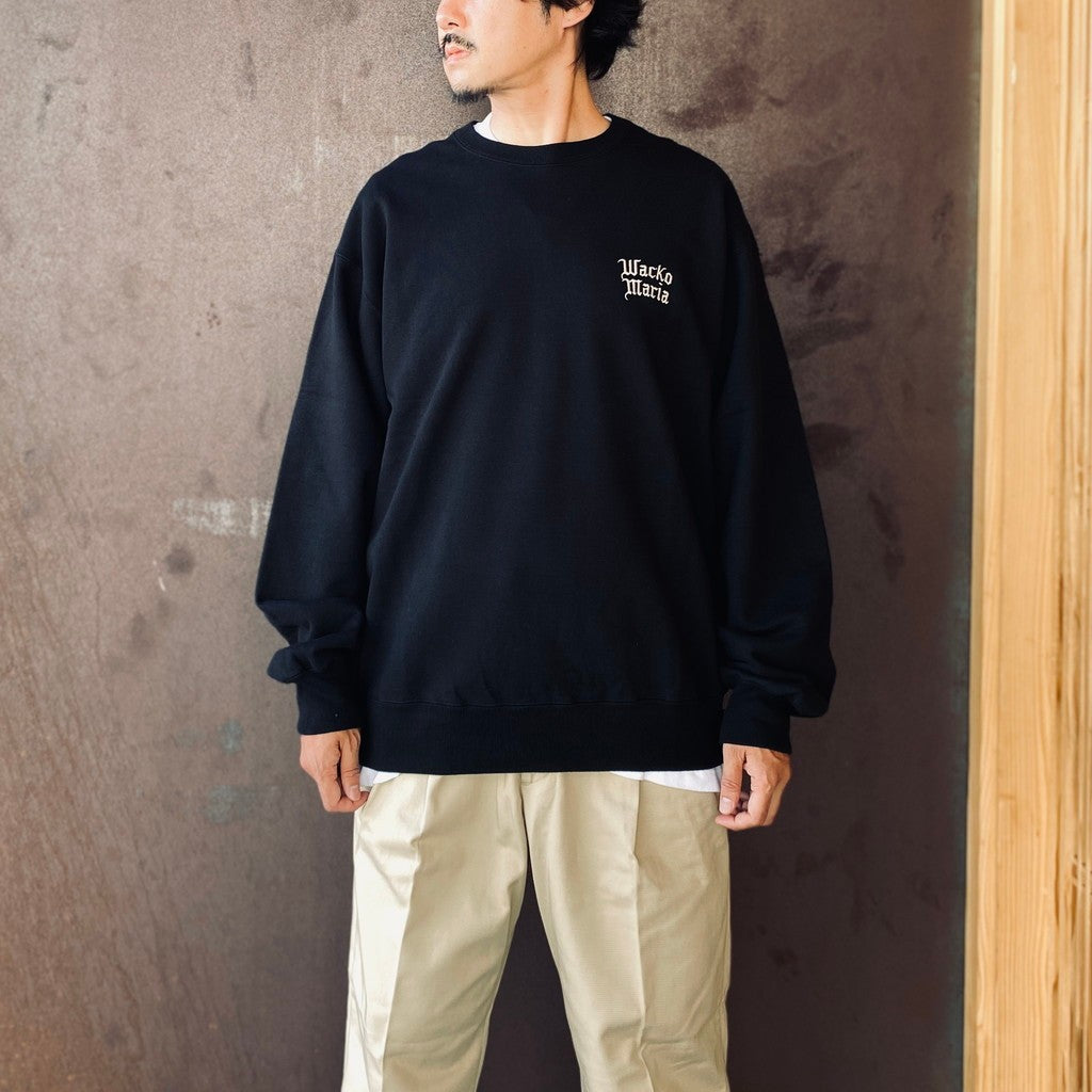 WASHED MIDDLE WEIGHT CREW NECK SWEAT SHIRT ( TYPE-2 ) #BLACK/WHITE [26FWE-WMC-SS04]
