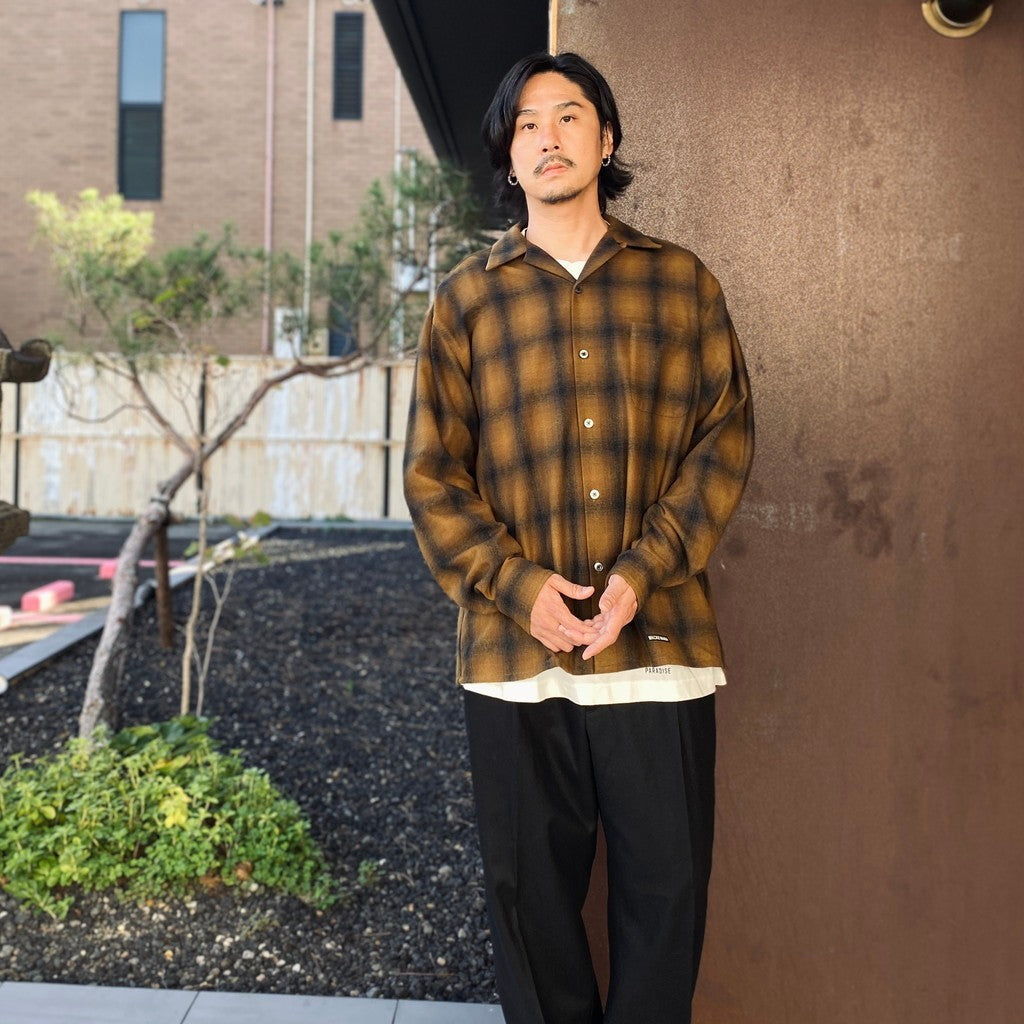 PENDLETON | WOOL OMBRE CHECK OPEN COLLAR SHIRT L/S ( TYPE-2 ) #LT-BROWN [26FW-WMS-PE02]