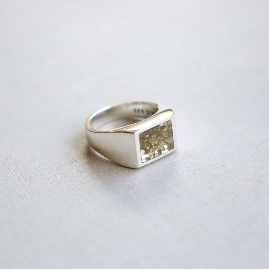 Signet Ring with Gray & Gold Flower #SILVER [XOR125]