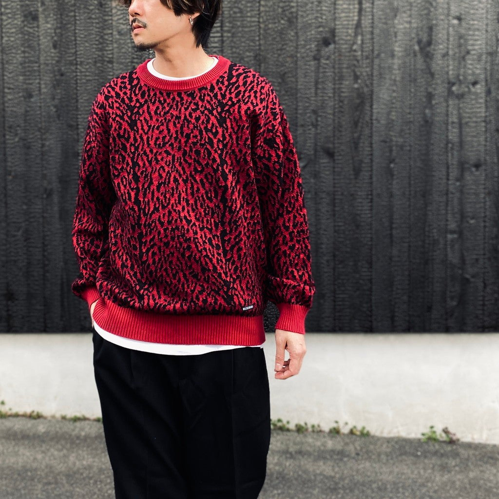 LEOPARD JACQUARD SWEATER ( TYPE-1 ) #RED [26SS-WMK-KN13]