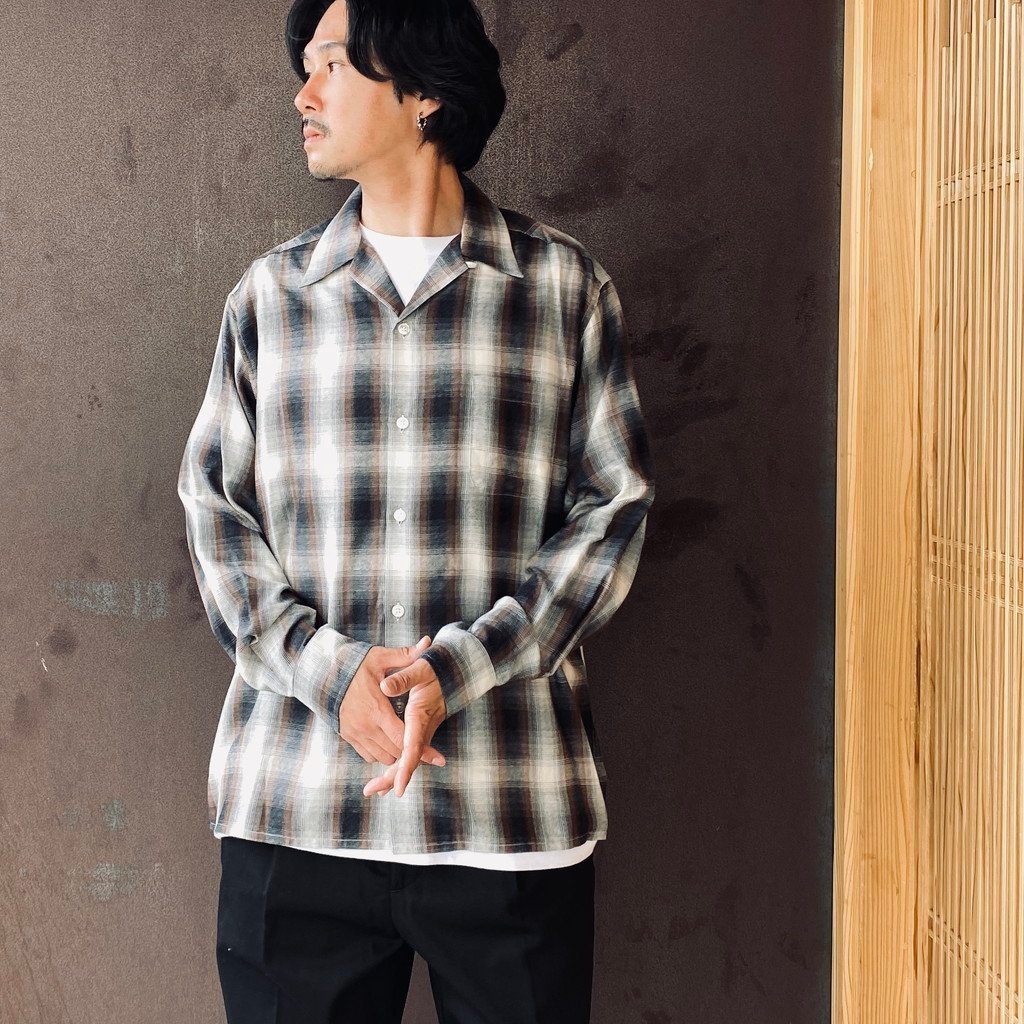 OMBRE CHECK OPEN COLLAR SHIRT L/S ( TYPE-2 ) #BROWN [26FWE-WMS-OC02]