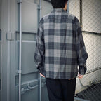 漸層格紋開領長袖襯衫 #灰色 [25FWE-WMS-OC01]