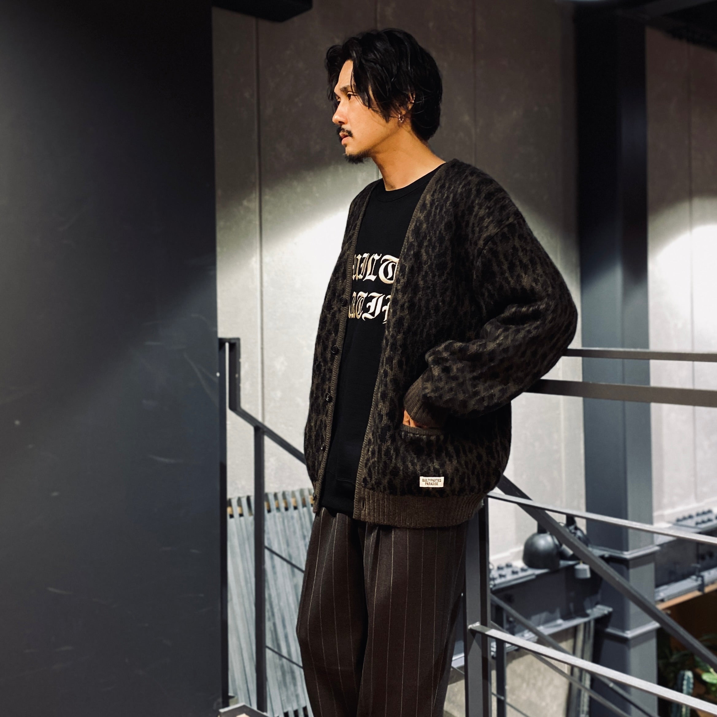 LEOPARD HEAVY MOHAIR CARDIGAN #KHAKI [23FW-WMK-KN15]