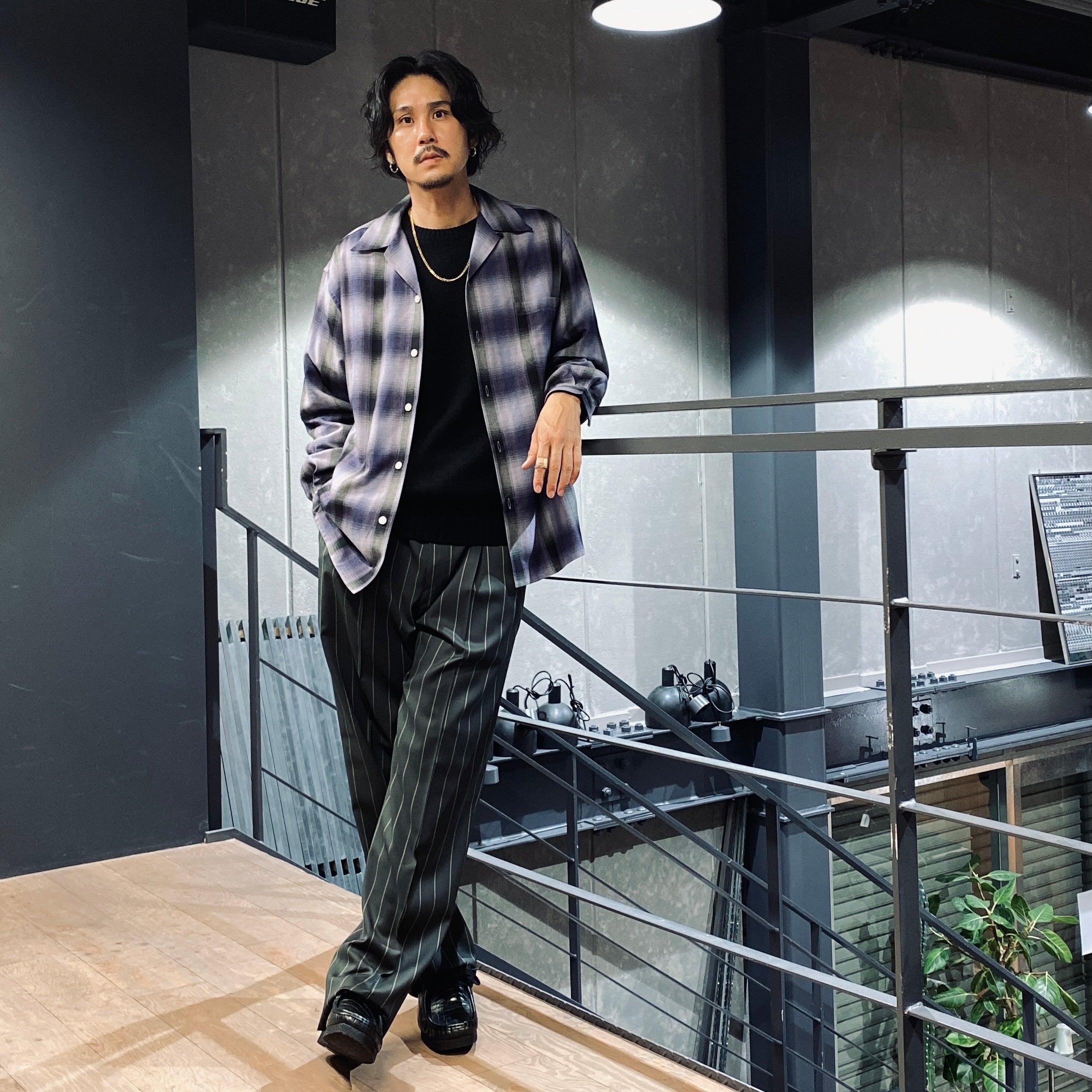 OMBRE CHECK OPEN COLLAR SHIRT L/S -TYPE 4- #PURPLE [23FW-WMS-OC04]