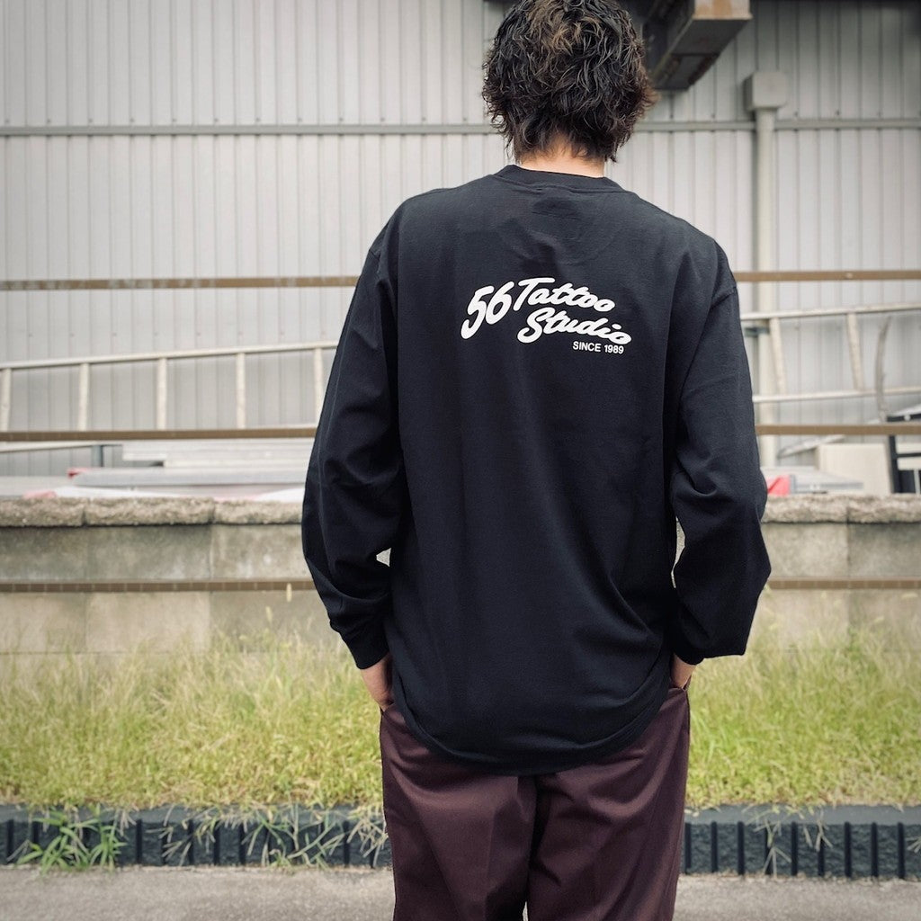 56 TATTOO STUDIO | WASHED HEAVY WEIGHT CREW NECK LONG SLEEVE T-SHIRT #BLACK [56TS-WM-LT04]