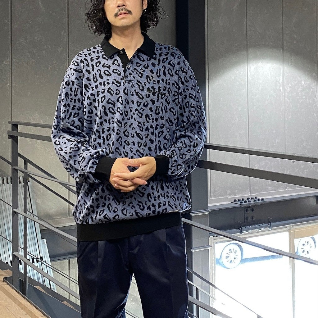 LEOPARD KNIT POLO SHIRT #BLUE [24FW-WMK-KN13]