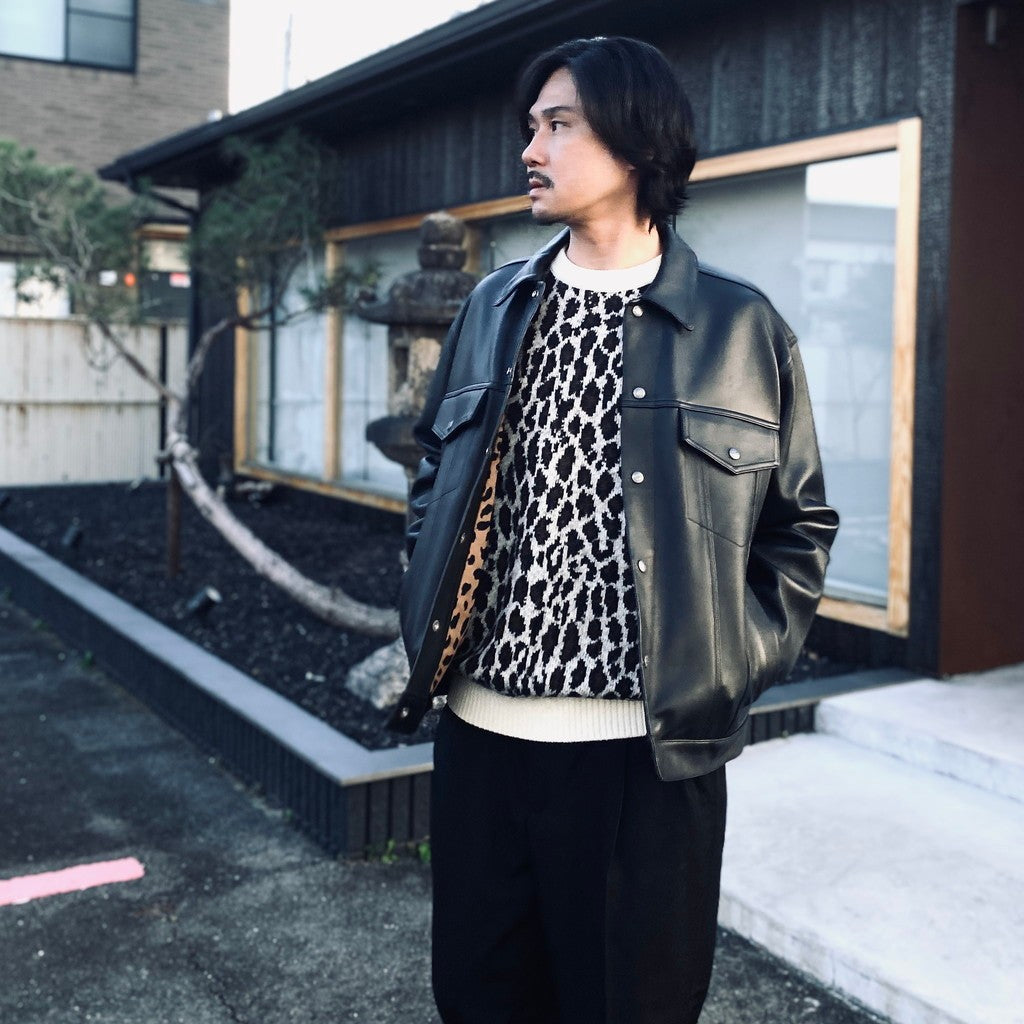 LEOPARD MOHAIR JACQUARD CREW NECK SWEATER #WHITE [26FW-WMK-KN16]