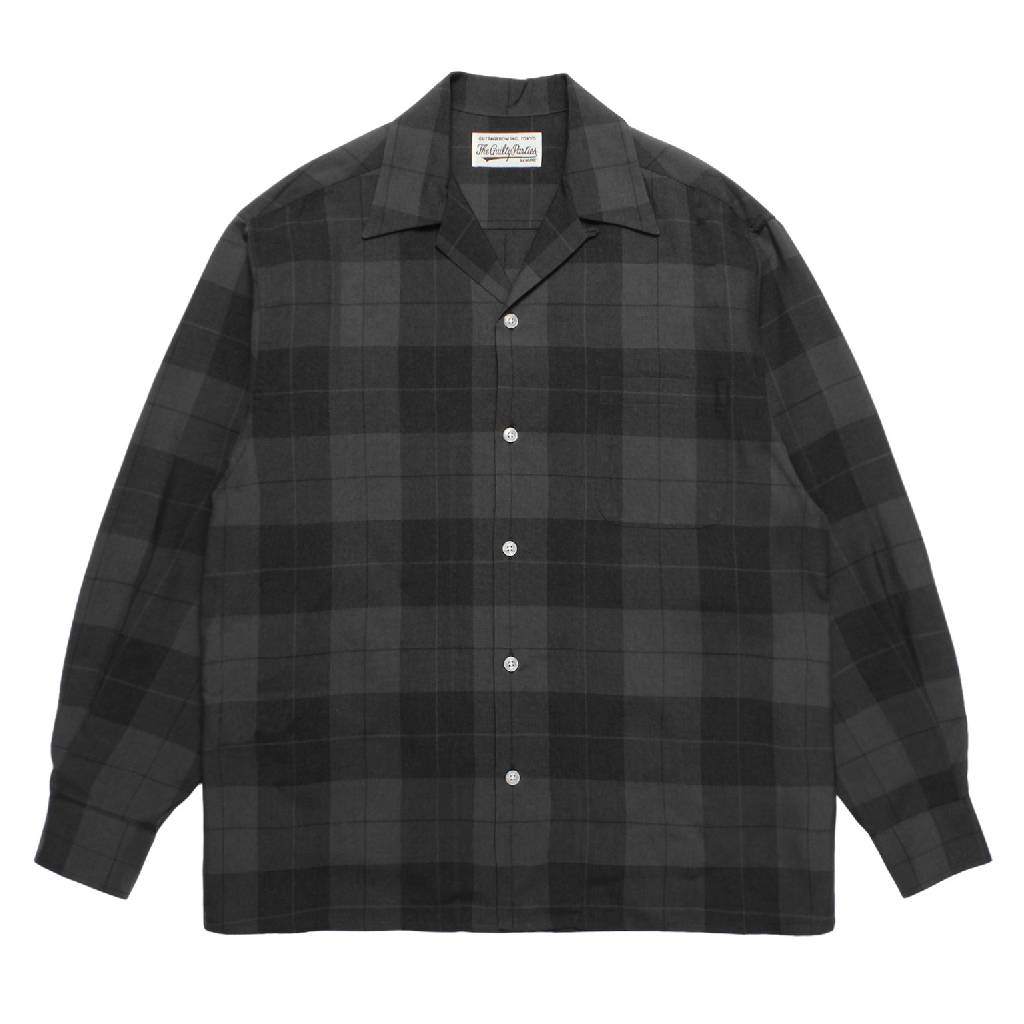 漸層格紋開領長袖襯衫 #灰色 [25FWE-WMS-OC01]