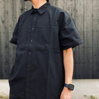 HIDDEN POCKET HALF SLEEVE SHIRTS CN #BLACK [HOD26-01-ST005]