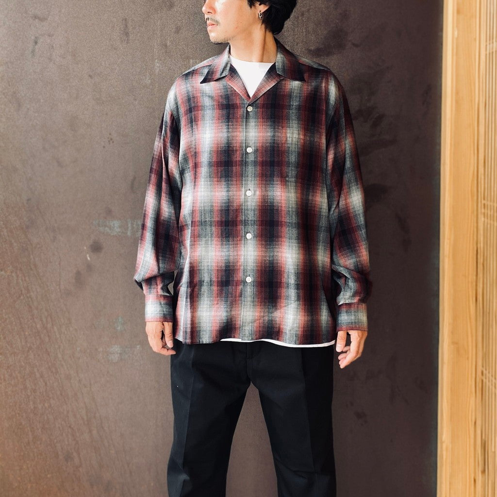 OMBRE CHECK OPEN COLLAR SHIRT L/S ( TYPE-1 ) #RED [26FWE-WMS-OC01]