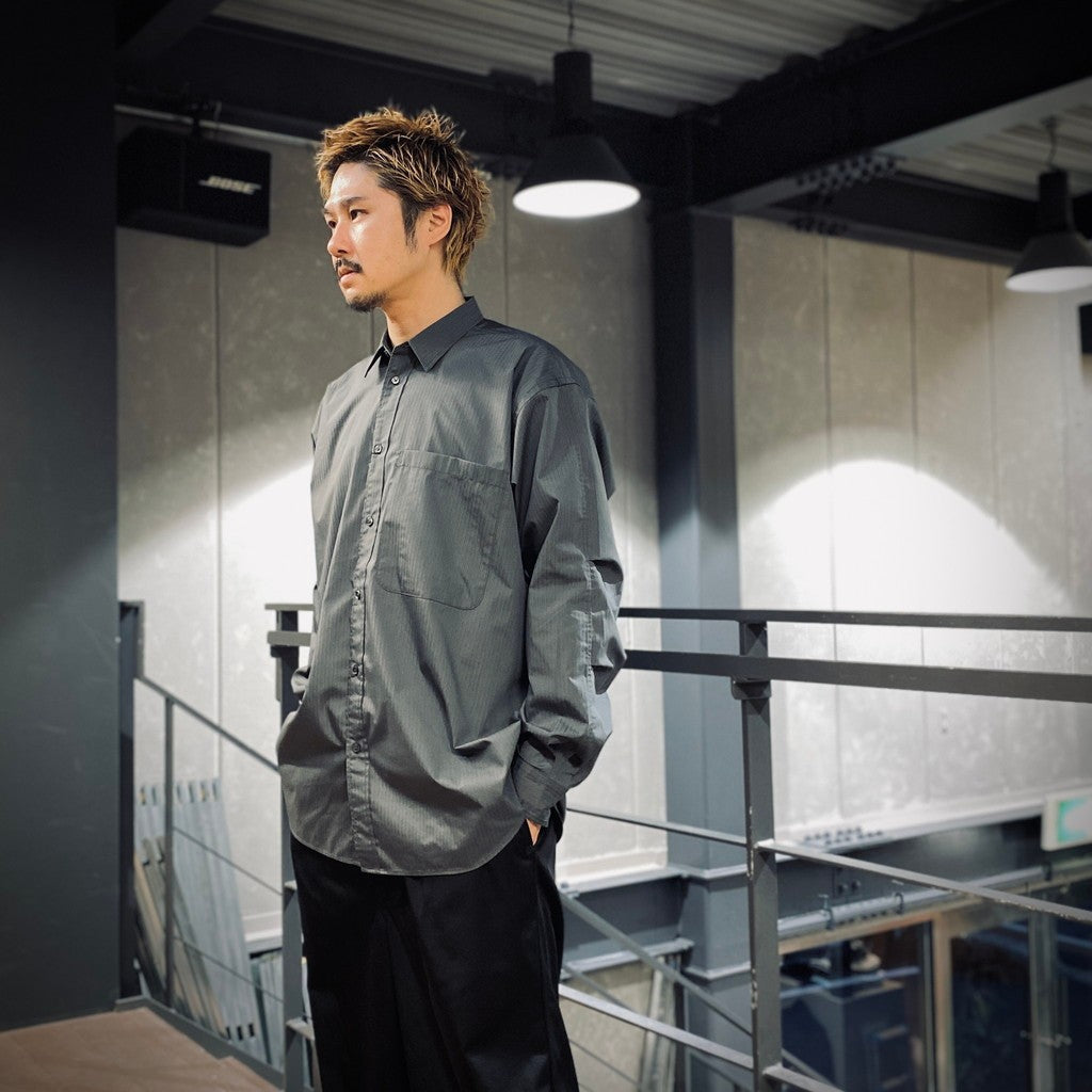 TECH REGULAR STRIPE SHIRT L/S #CHARCOAL [BE-81025]