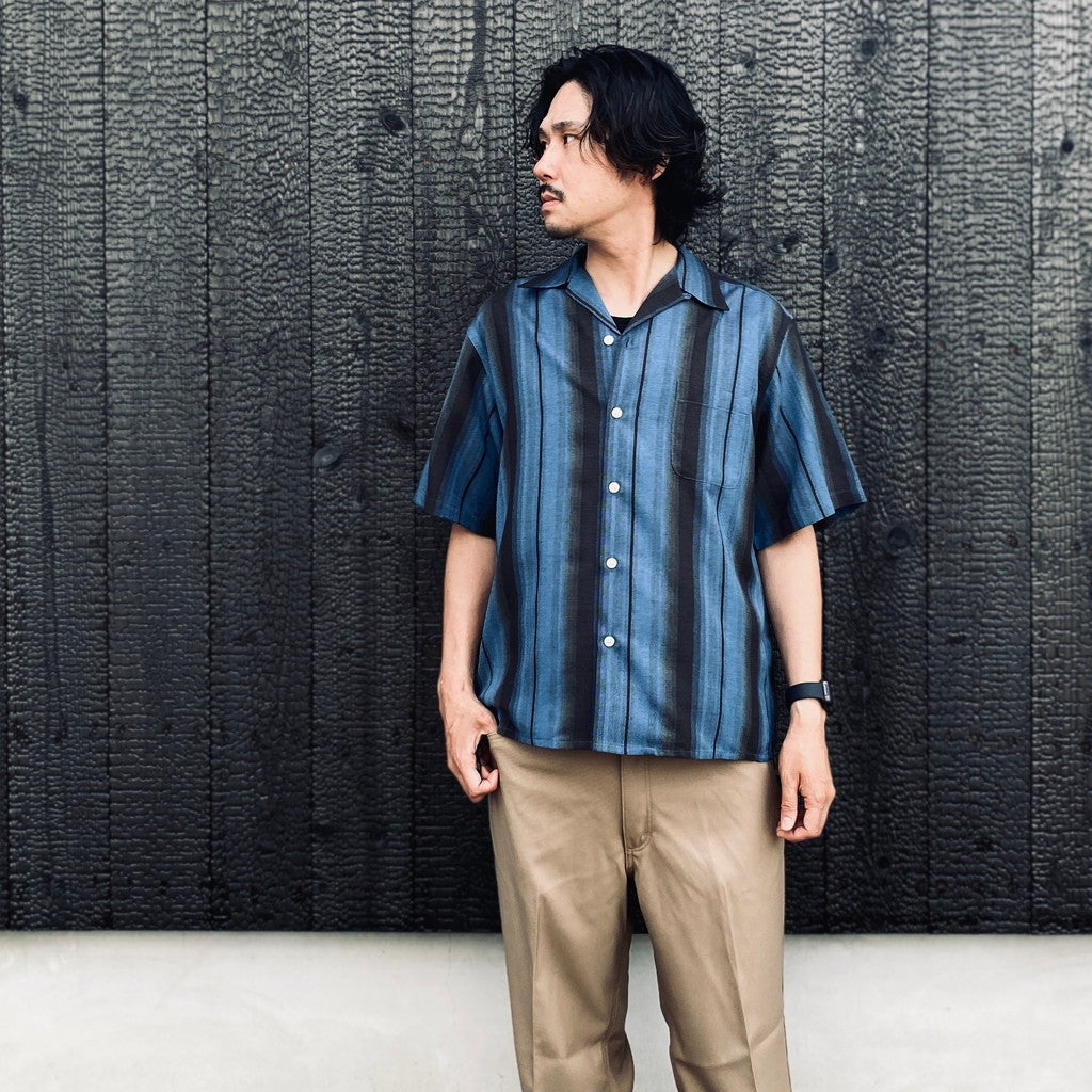 OMBRE STRIPED OPEN COLLAR SHIRT S/S #BLUE [26SS-WMS-OC12]