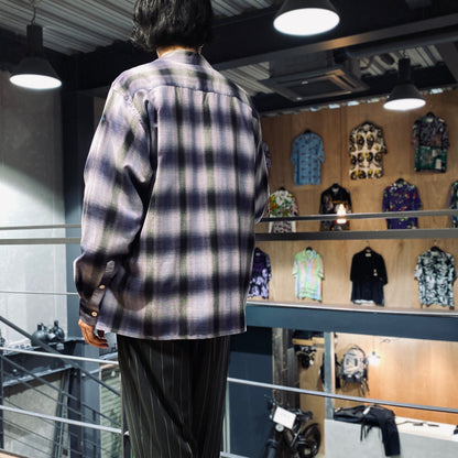 OMBRE CHECK OPEN COLLAR SHIRT L/S -TYPE 4- #PURPLE [23FW-WMS-OC04]