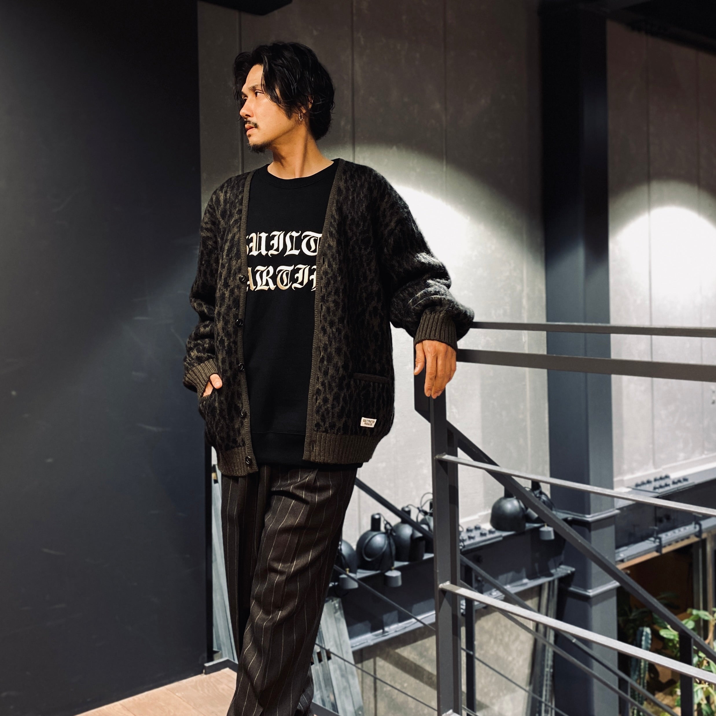 LEOPARD HEAVY MOHAIR CARDIGAN #KHAKI [23FW-WMK-KN15]