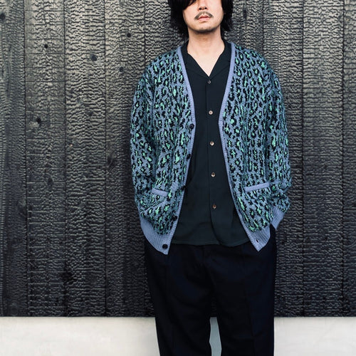 LEOPARD MOHAIR JACQUARD CARDIGAN #BLUE [26FW-WMK-KN17]