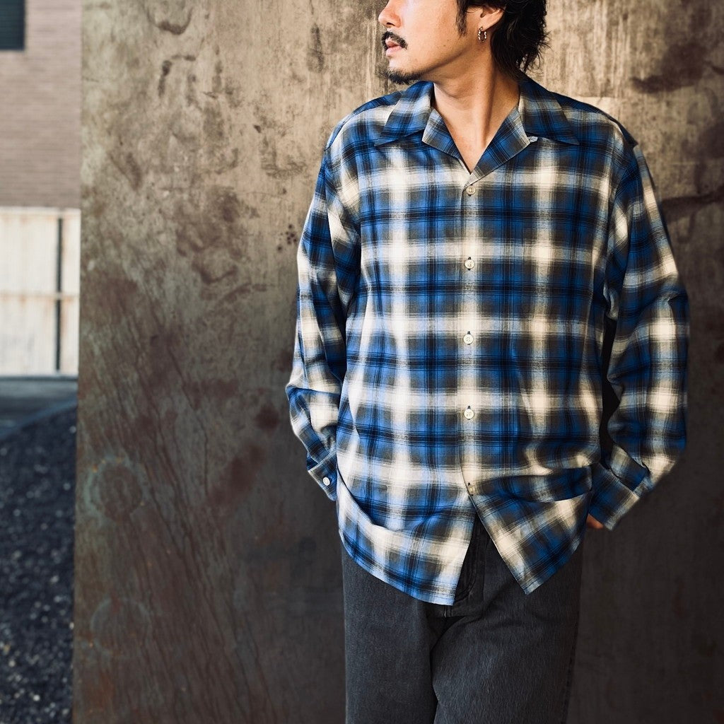 OMBRE CHECK OPEN COLLAR SHIRT L/S ( TYPE-1 ) #BLUE [25FW-WMS-OC05