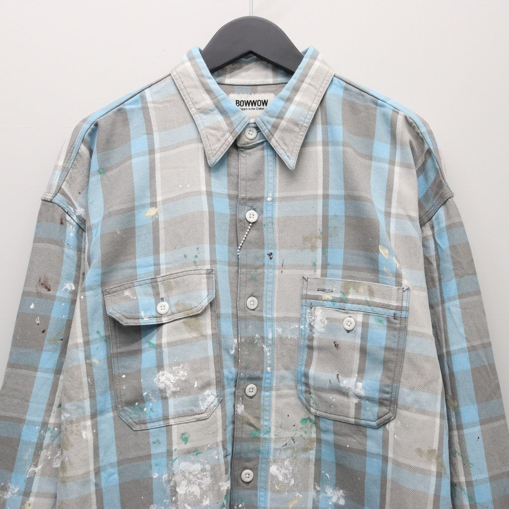 PAINTER'S PAINT STAINED FLANNEL SHIRT #AGED L.BLUE×O.WHITE [BW252-PPSFS]