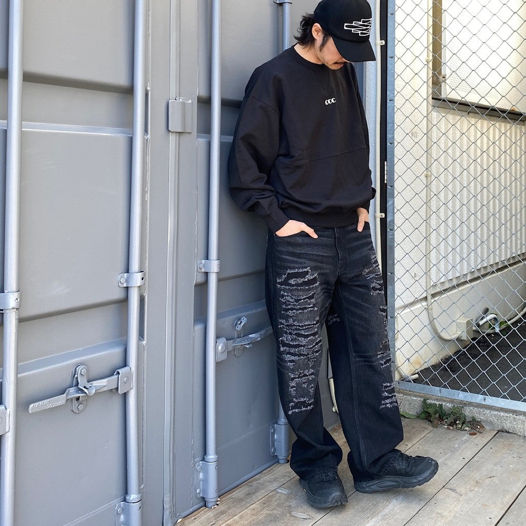 Embroidered Logo Switching Cotton Sweatshirt #BLACK [CCC-241C001]