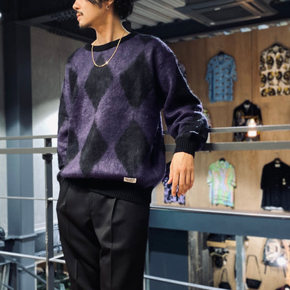 DIAMOND MOHAIR CREW NECK SWEATER #PURPLE [23FW-WMK-KN18]