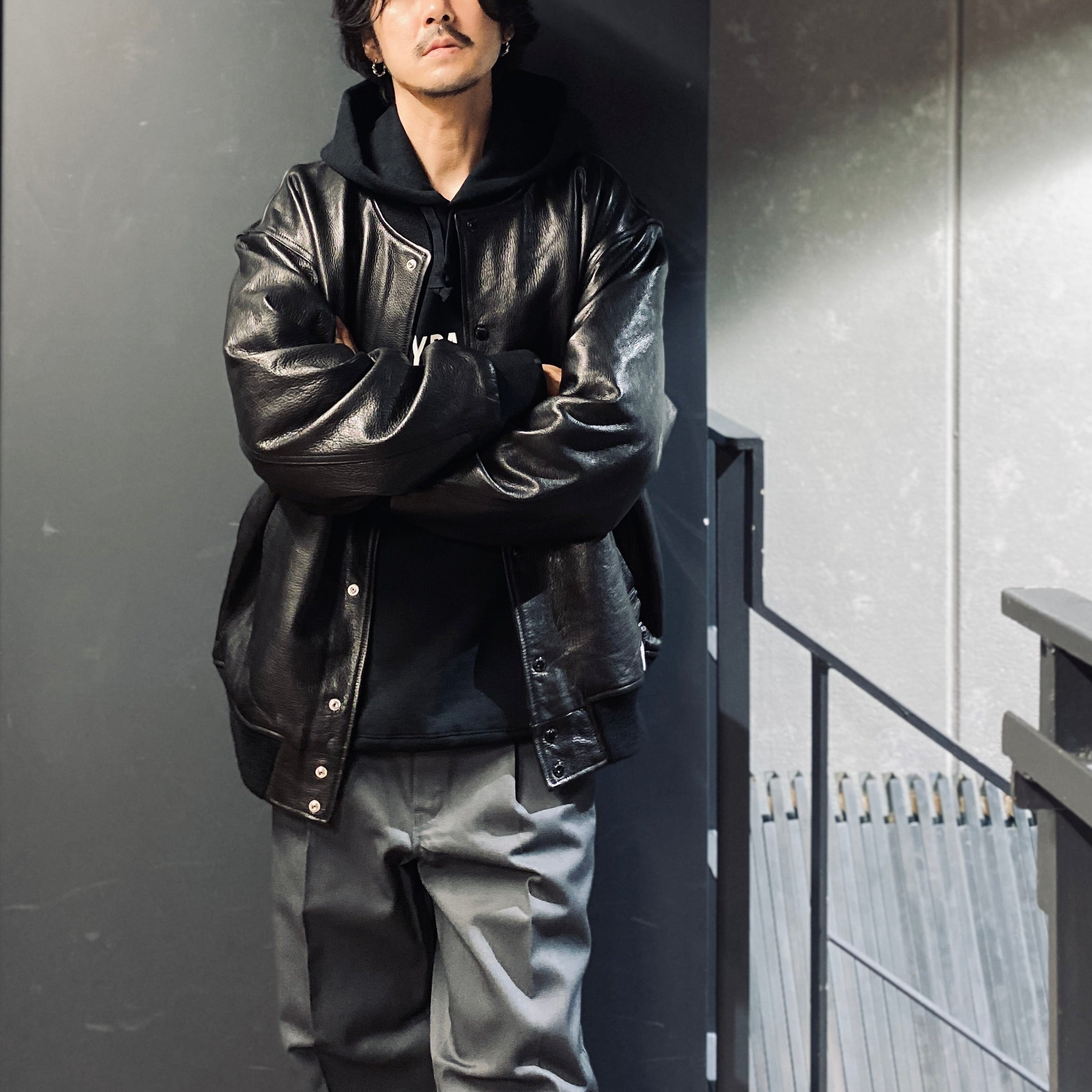 LEATHER VARSITY JACKET -A- -TYPE 2- #BLACK [23FW-WMO-BL03]