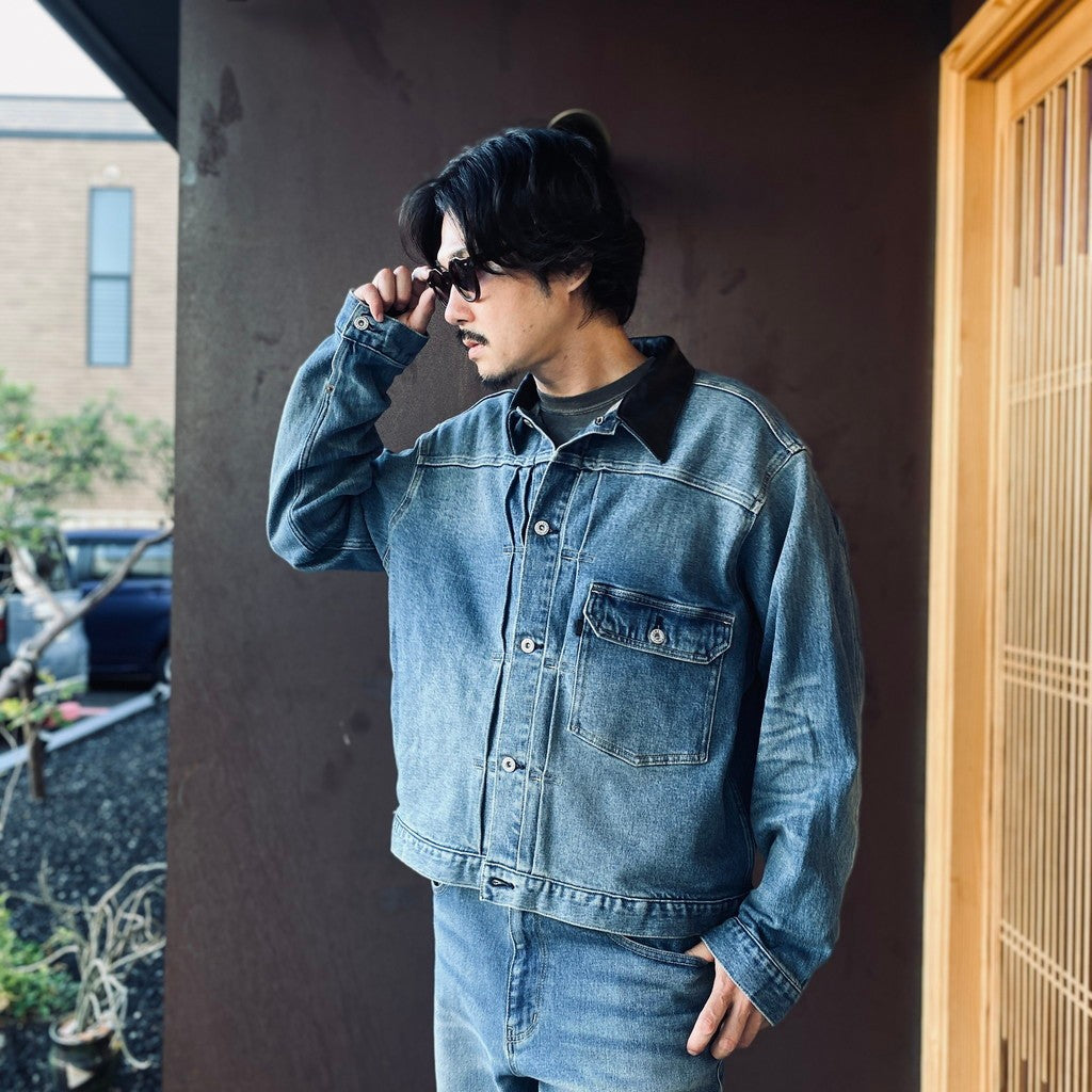 Leather Collar Denim Jacket #Indigo [SD26F-JK01]