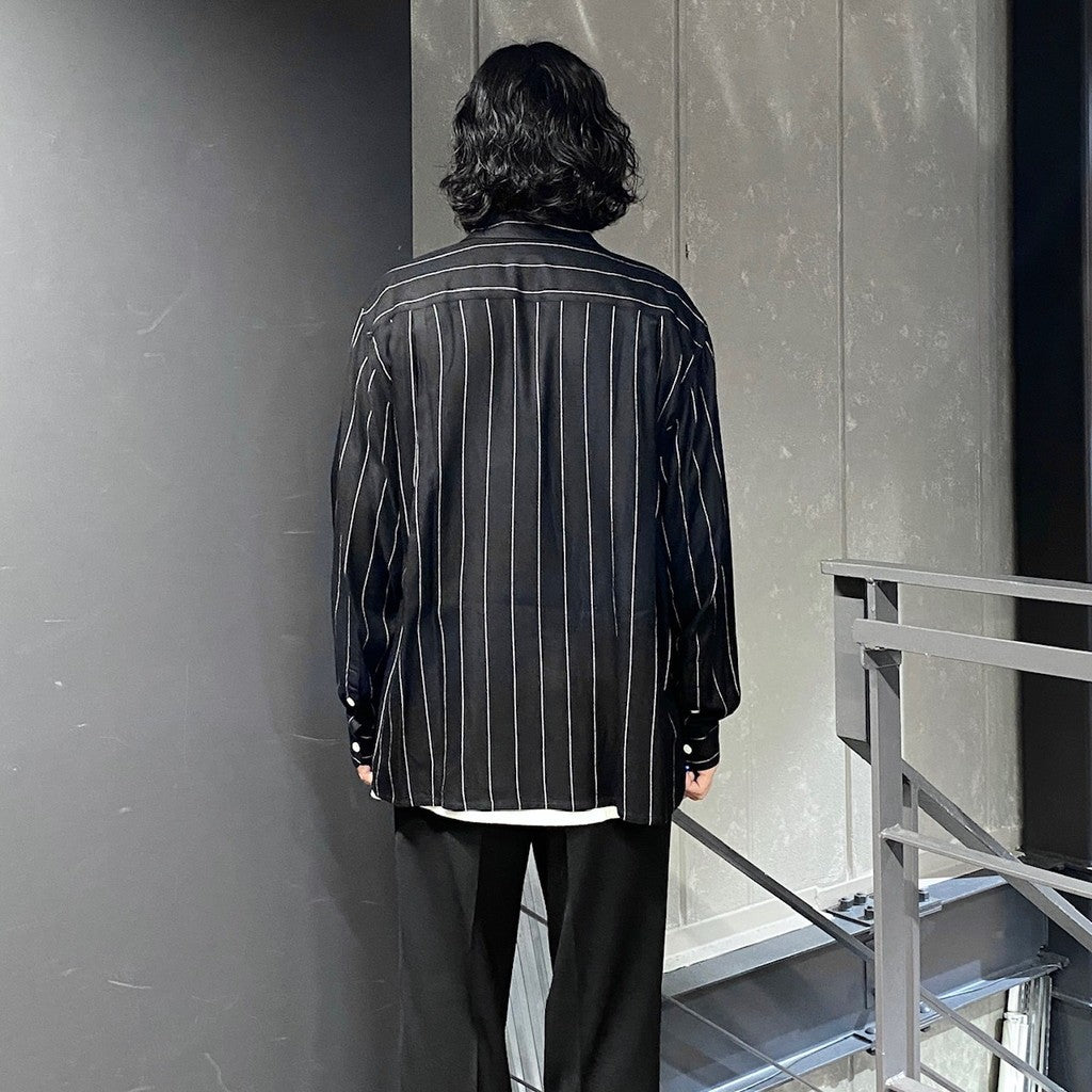 STRIPED OPEN COLLAR SHIRT L/S (TYPE-2) #BLACK [24FW-WMS-OC06]