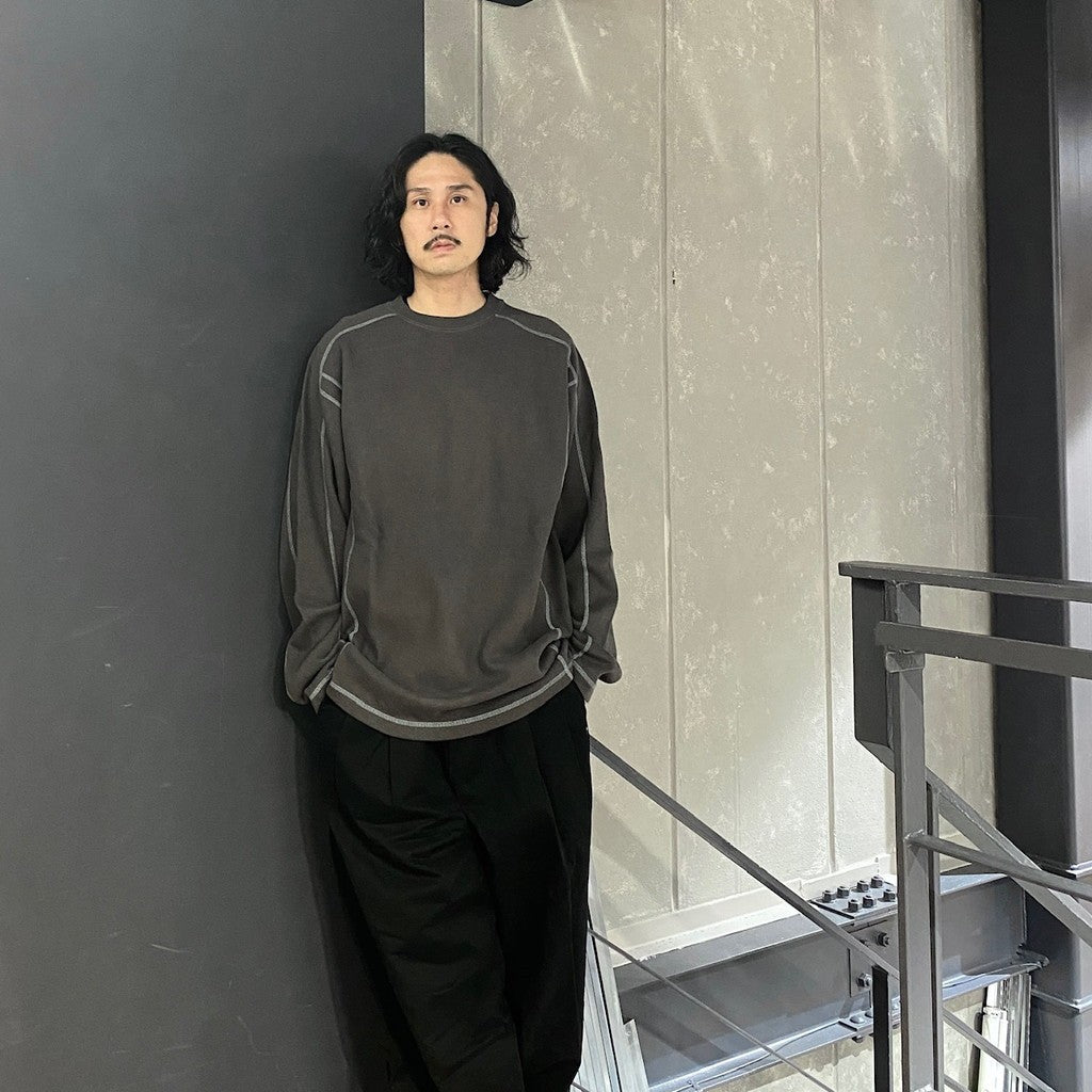 圓領雙層針織長袖衫 #炭灰色 [CES26CS22]