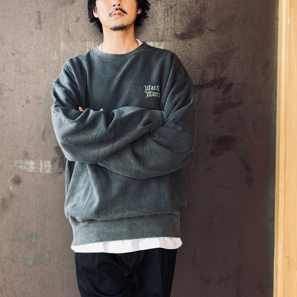 WASHED MIDDLE WEIGHT CREW NECK SWEAT SHIRT ( TYPE-3 ) #GRAY/GREEN [26FWE-WMC-SS05]