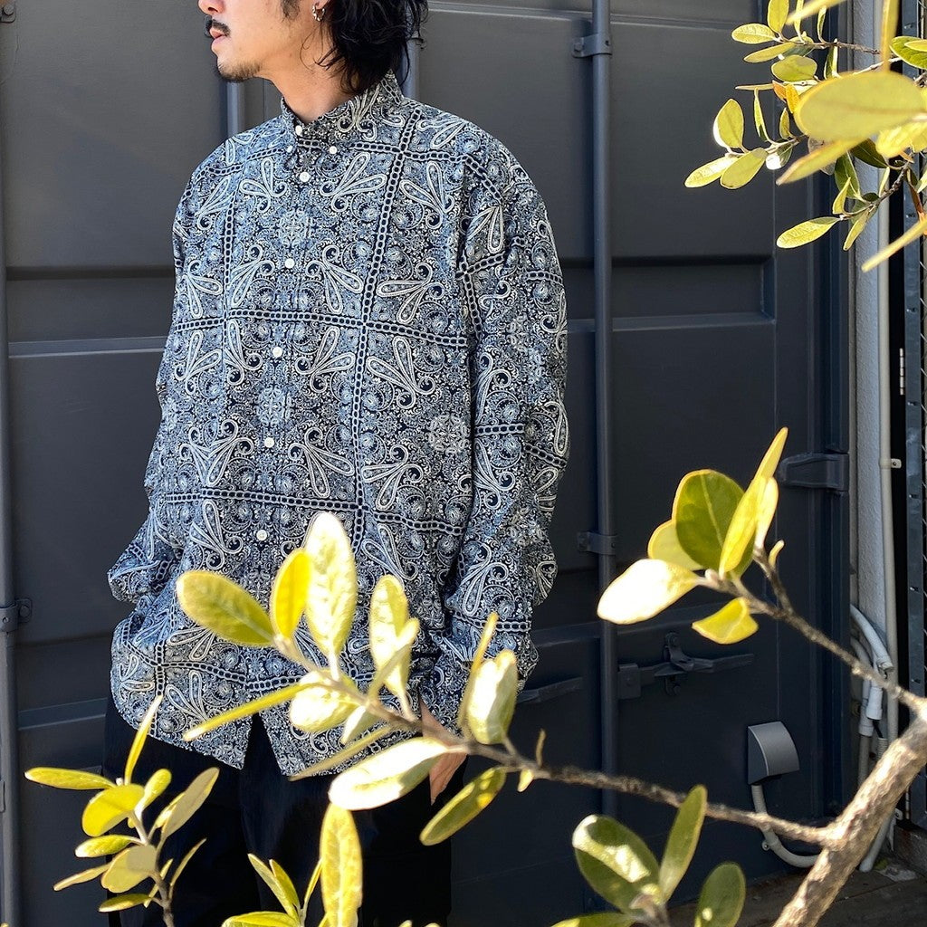TECH BUTTON DOWN L/S SHIRT PAISLEY #NAVY [BE-81024]
